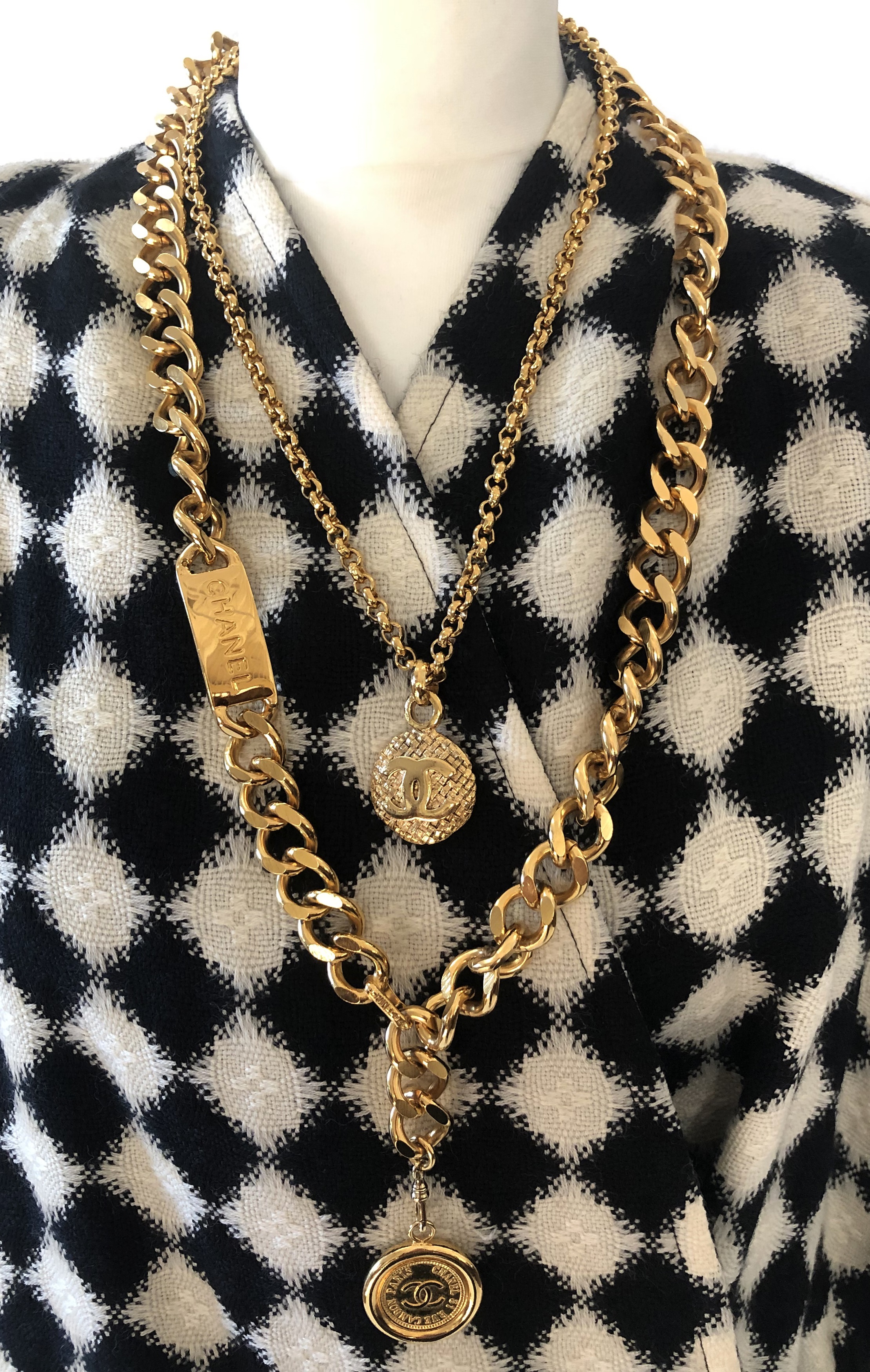 Chanel necklaces and Karl Lagerfeld coat